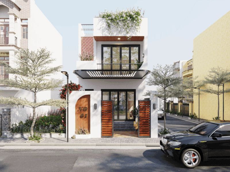 Phối màu sơn mặt tiền nhà ống 2 tầng