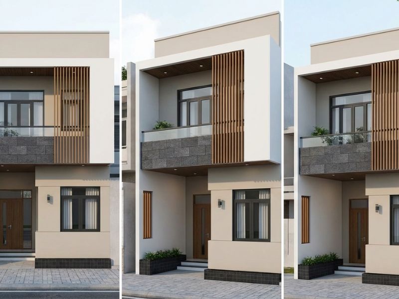 Phối màu sơn mặt tiền nhà ống 2 tầng