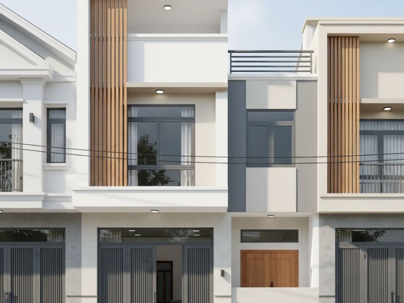 Phối màu sơn mặt tiền nhà ống 2 tầng