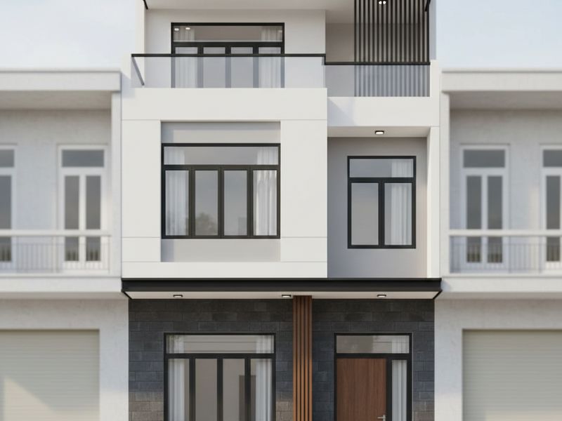 Phối màu sơn mặt tiền nhà ống 2 tầng