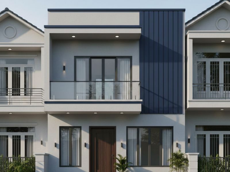 Phối màu sơn mặt tiền nhà ống 2 tầng