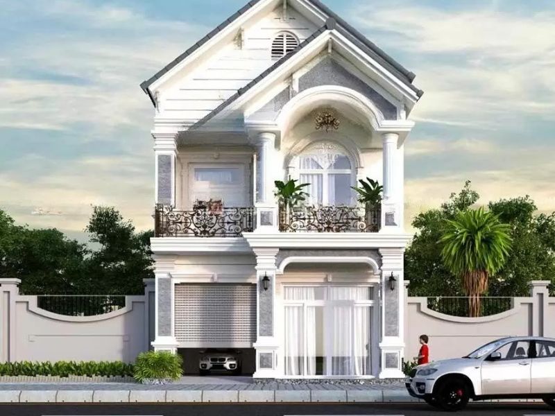 Phối màu sơn mặt tiền nhà ống 2 tầng