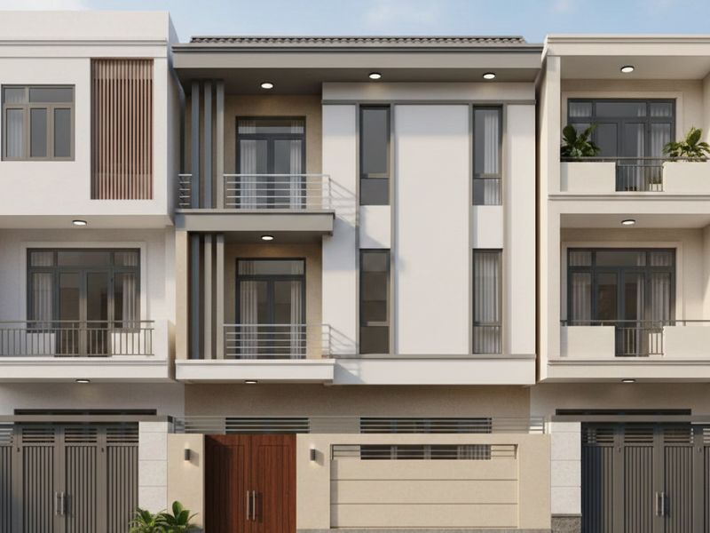 Phối màu sơn mặt tiền nhà ống 2 tầng