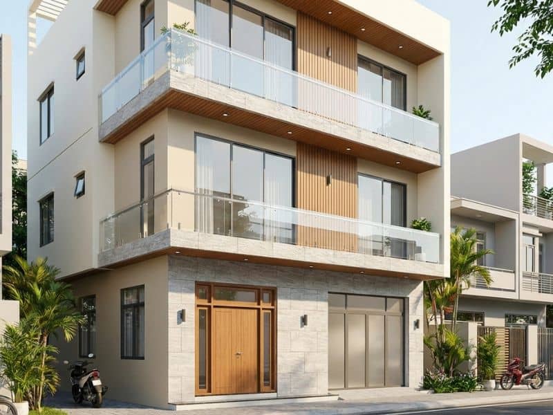 Phối màu sơn mặt tiền nhà ống 3 tầng