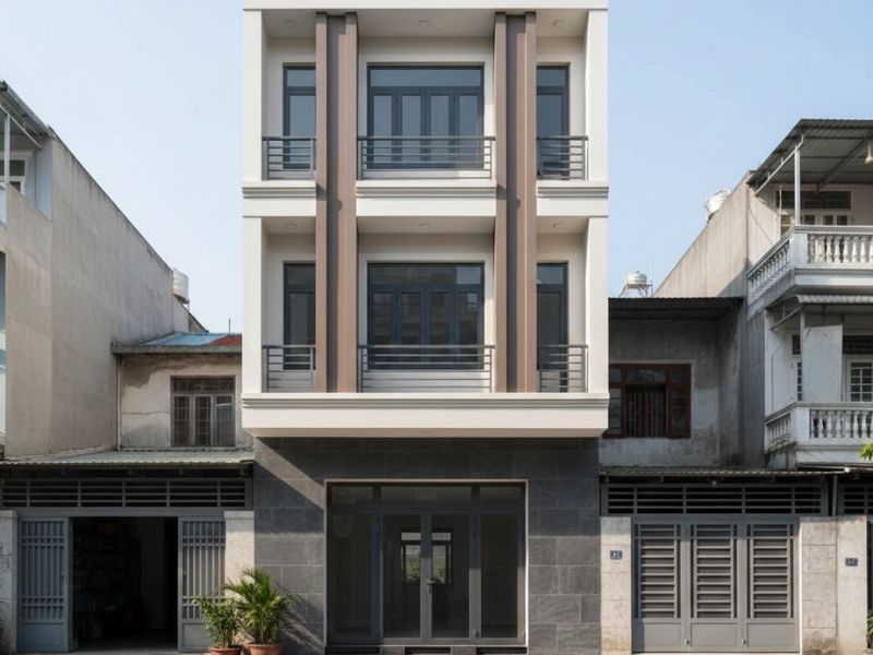 Phối màu sơn mặt tiền nhà ống 3 tầng