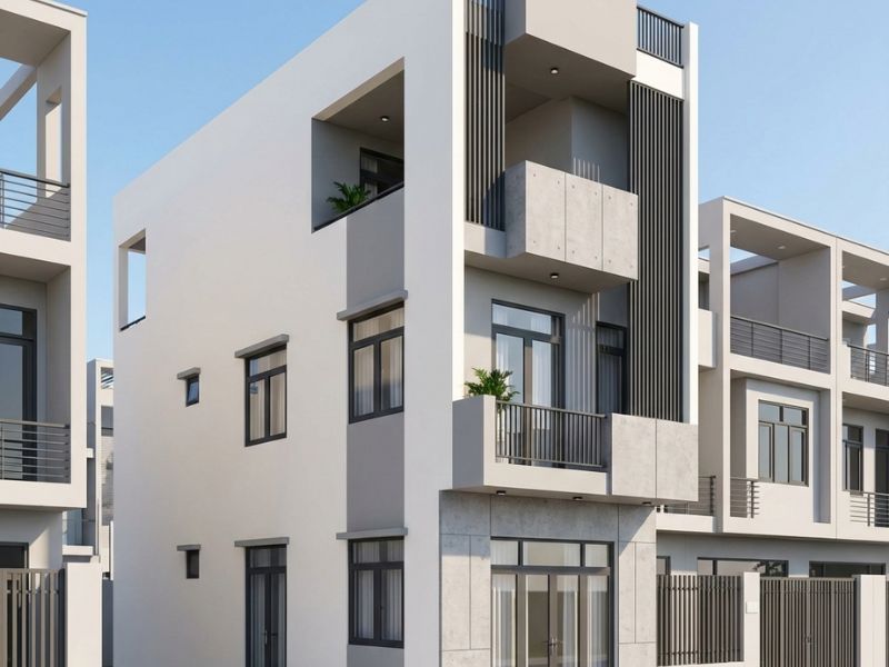 Phối màu sơn mặt tiền nhà ống 3 tầng