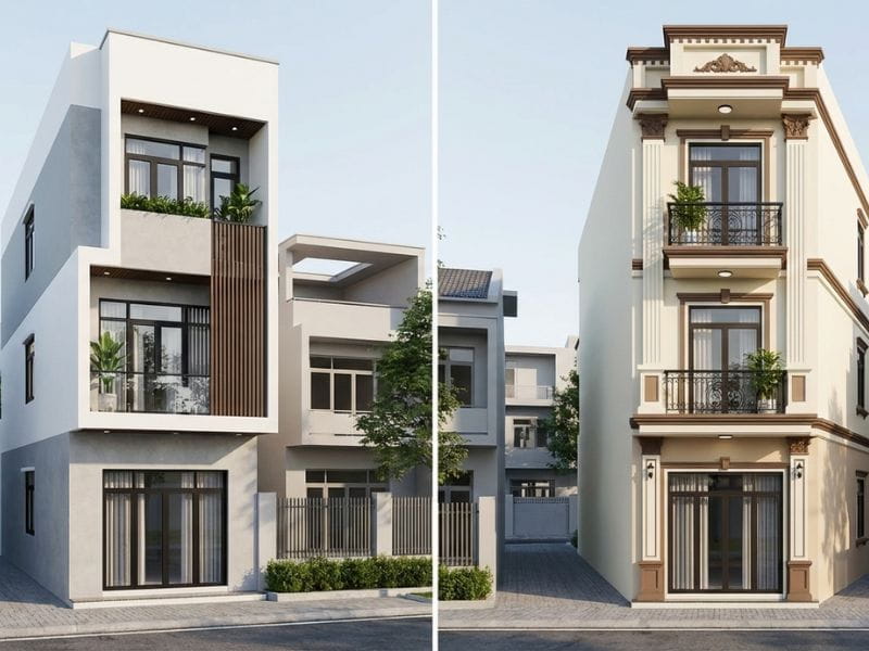 Phối màu sơn mặt tiền nhà ống 3 tầng