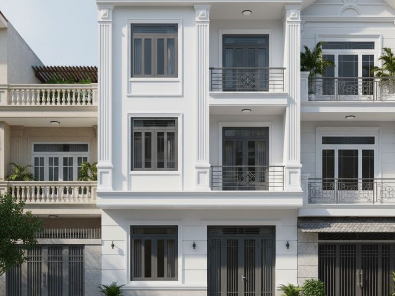 Phối màu sơn mặt tiền nhà ống 3 tầng