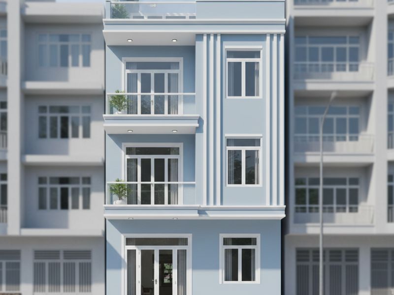 Phối màu sơn mặt tiền nhà ống 3 tầng