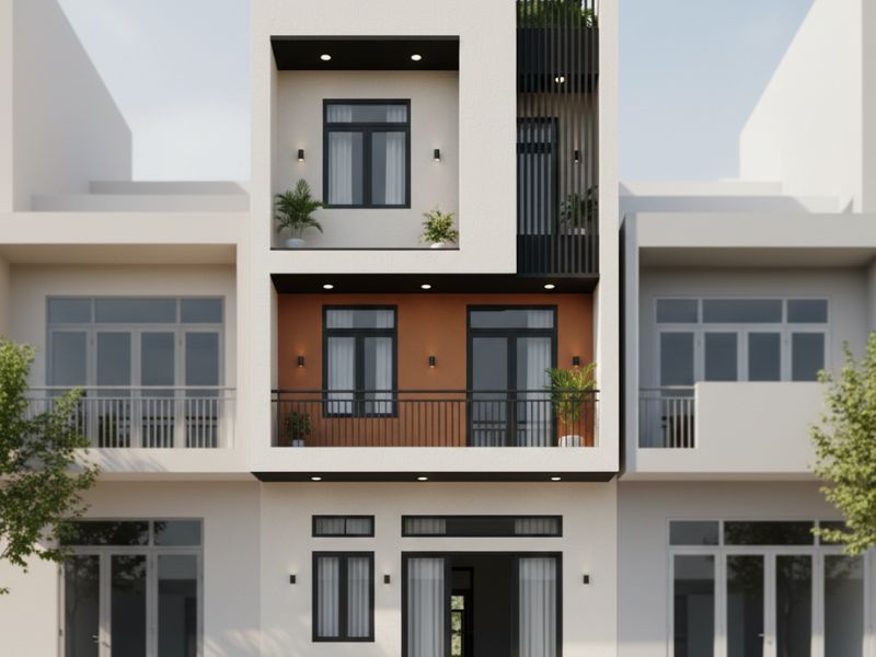 Phối màu sơn mặt tiền nhà ống 3 tầng