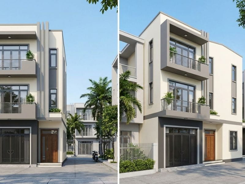 Phối màu sơn mặt tiền nhà ống 3 tầng
