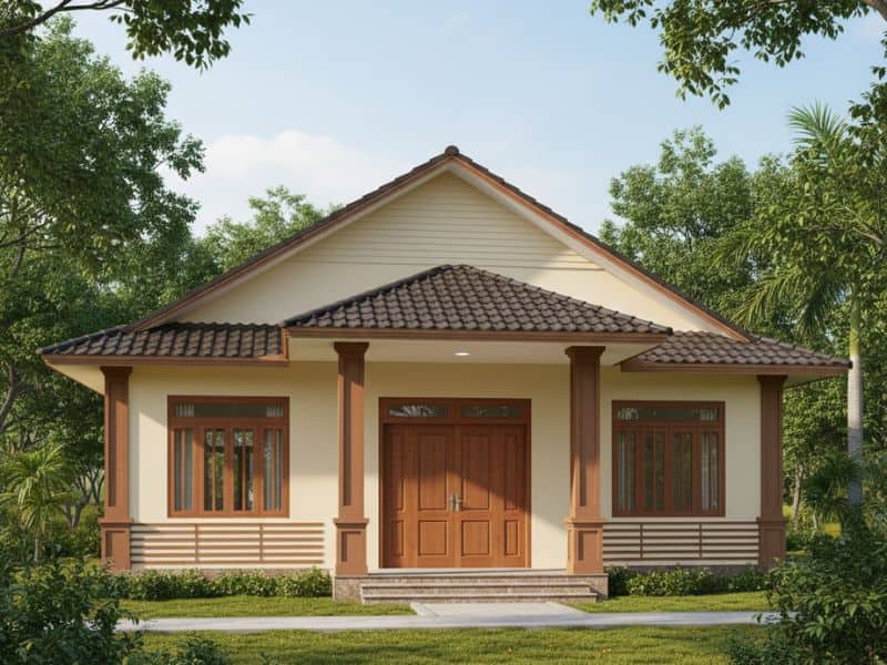 phối màu sơn nhà cấp 4 mái Nhật