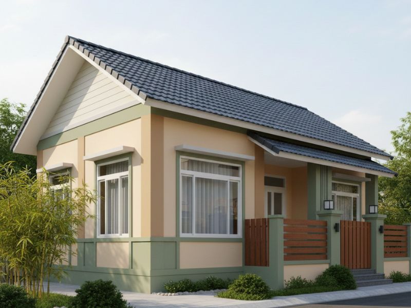 phối màu sơn nhà cấp 4 mái Nhật