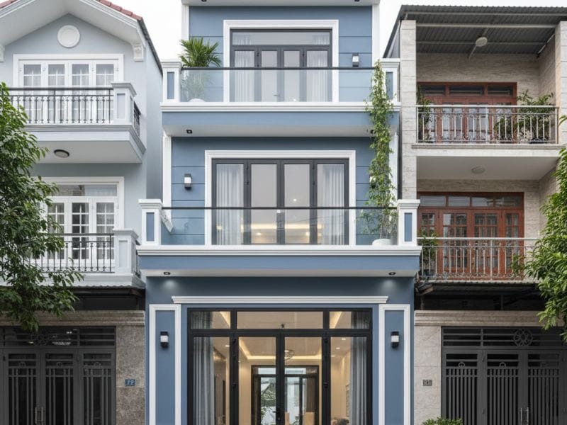 Các mẫu nhà sơn màu xanh đẹp