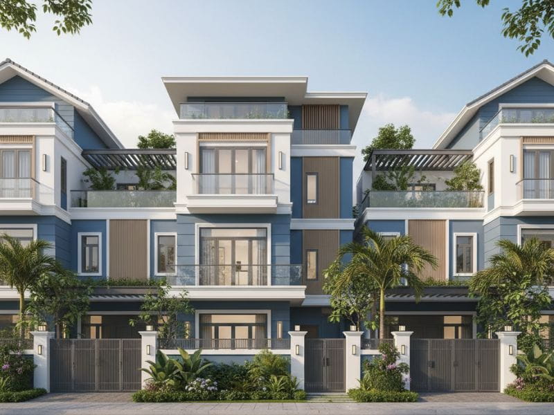 Các mẫu nhà sơn màu xanh đẹp