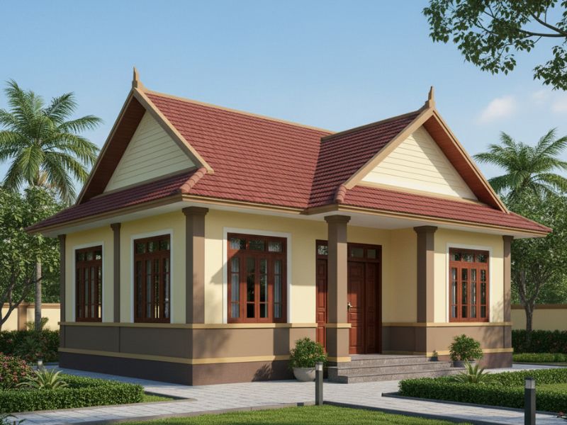 Phối màu sơn nhà cấp 4 mái Thái