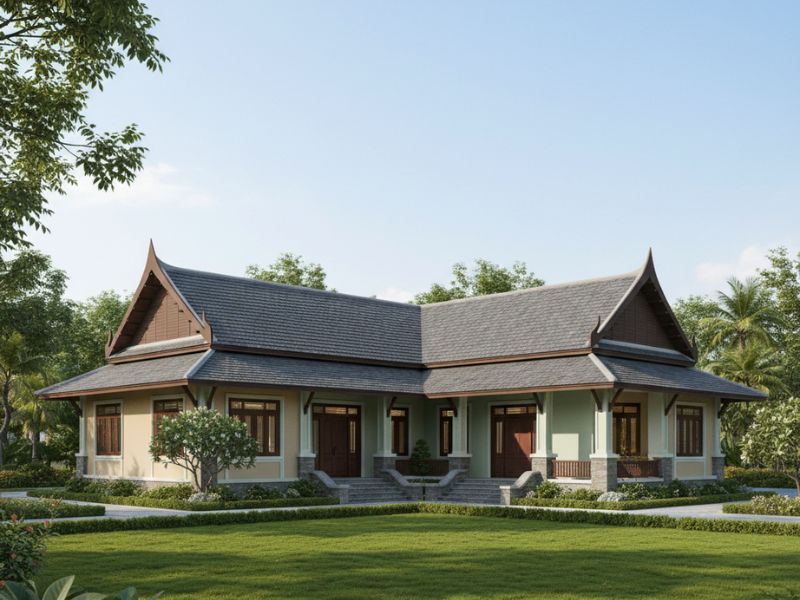 Phối màu sơn nhà cấp 4 mái Thái