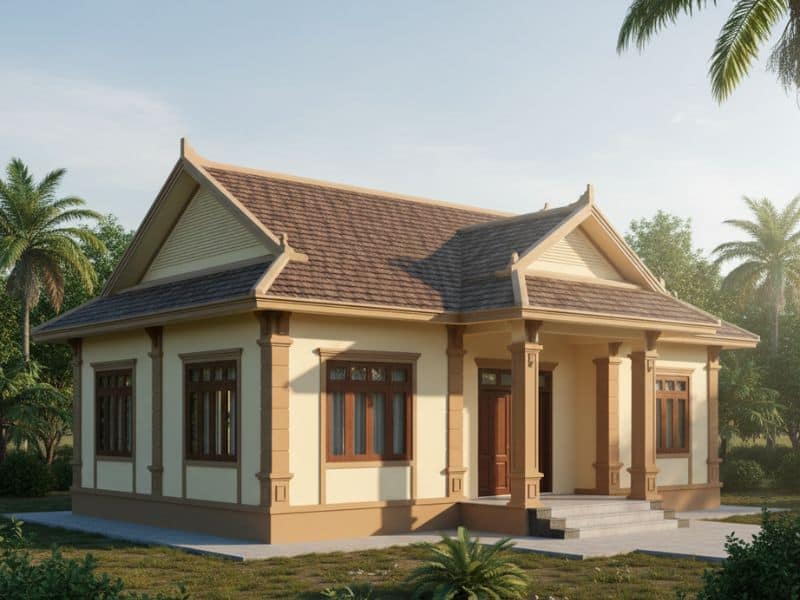 Phối màu sơn nhà cấp 4 mái Thái