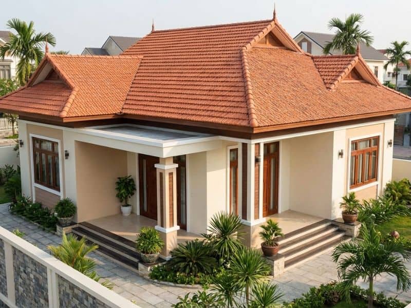 Phối màu sơn nhà cấp 4 mái Thái