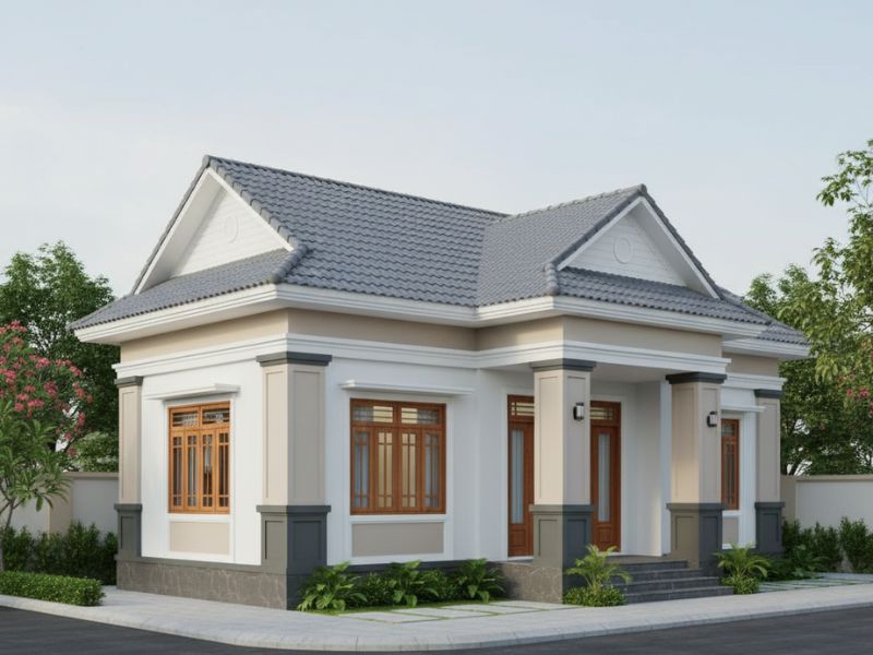 Phối màu sơn nhà cấp 4 mái Thái