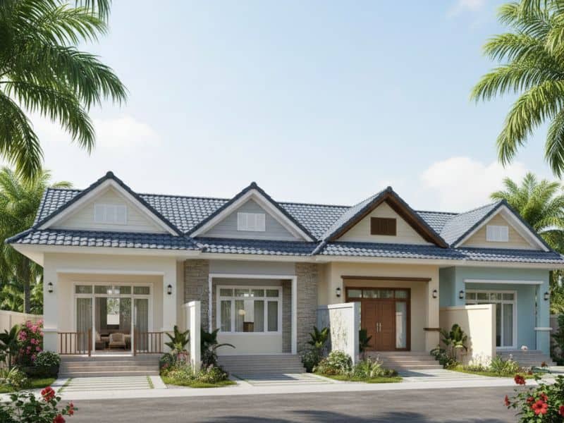 Phối màu sơn nhà cấp 4 mái Thái