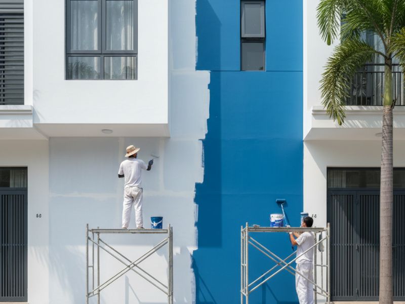 Sơn mặt tiền nhà màu xanh dương