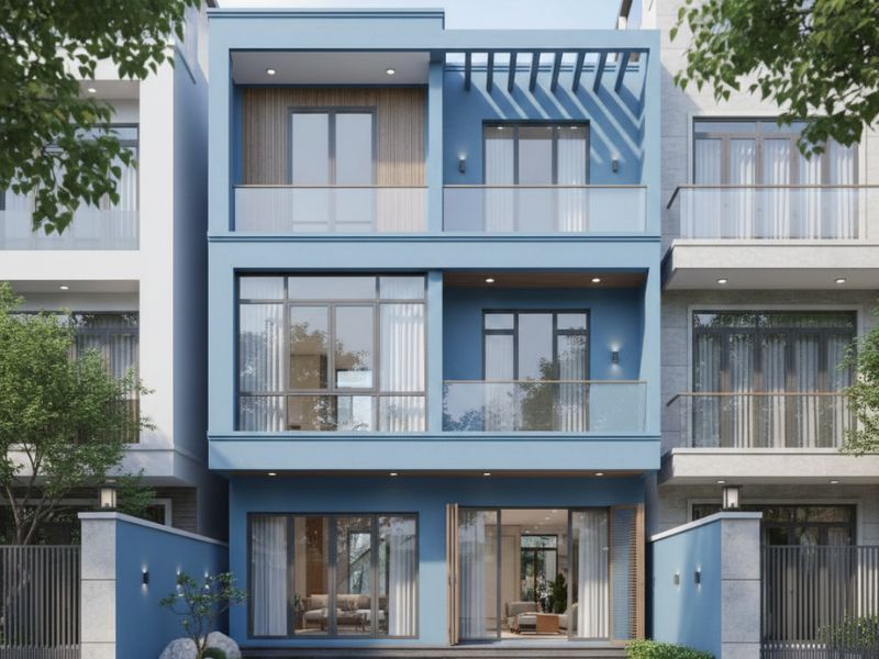 Sơn mặt tiền nhà màu xanh dương