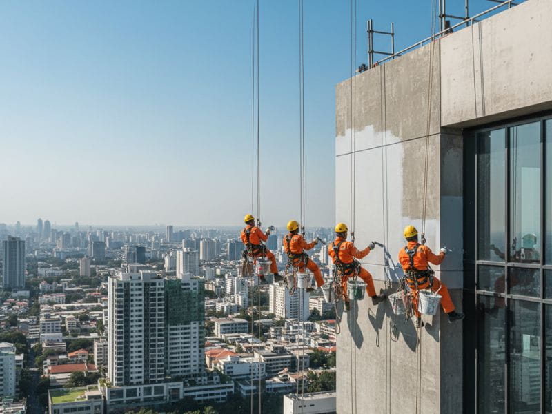 biện pháp thi công đu dây sơn ngoài nhà cao tầng