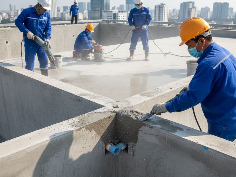 chống thấm hồ bơi trên sân thượng