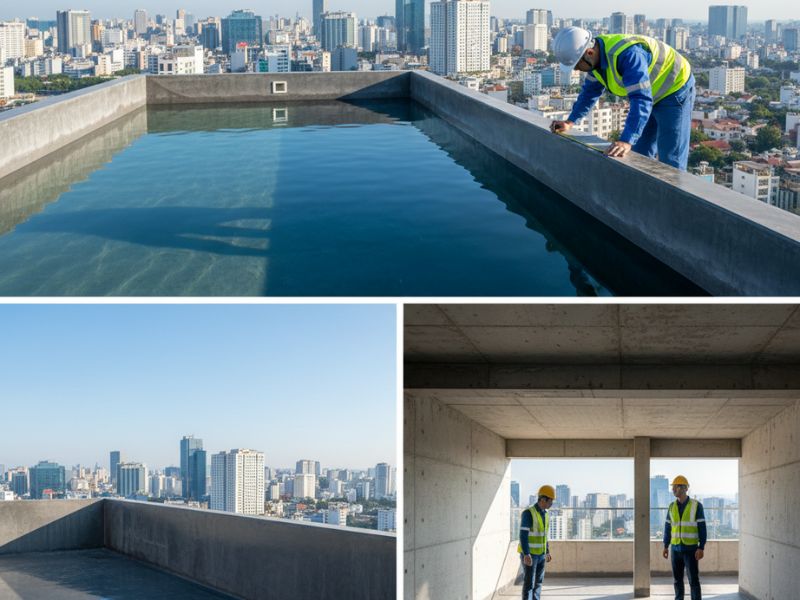 chống thấm hồ bơi trên sân thượng