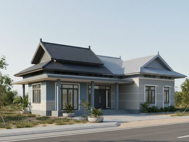 sơn nhà cấp 4 màu xanh