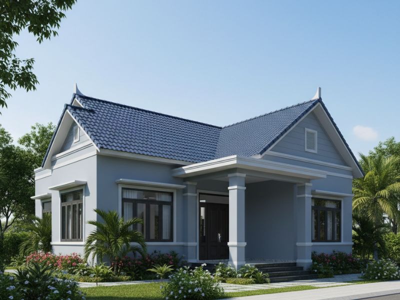 sơn nhà cấp 4 màu xanh