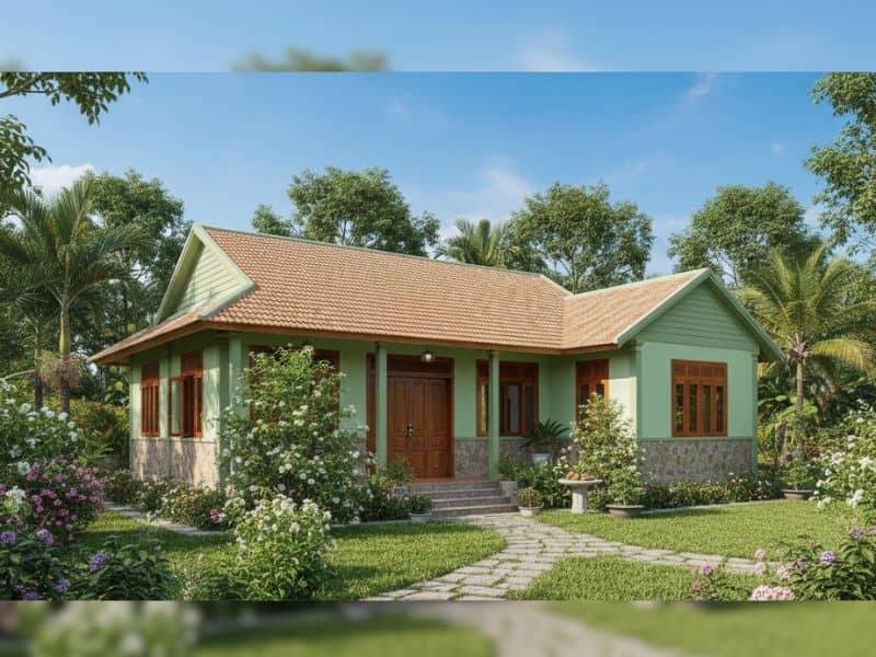 sơn nhà cấp 4 màu xanh