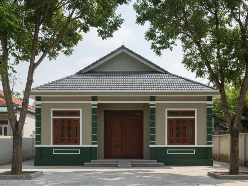 sơn nhà cấp 4 màu xanh