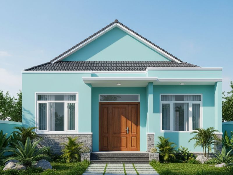 sơn nhà cấp 4 màu xanh