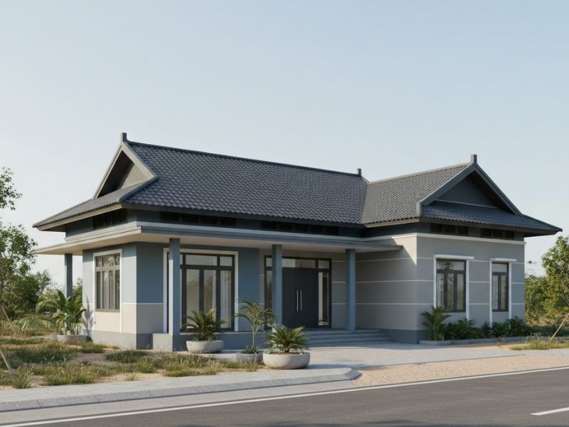 sơn nhà cấp 4 màu xanh