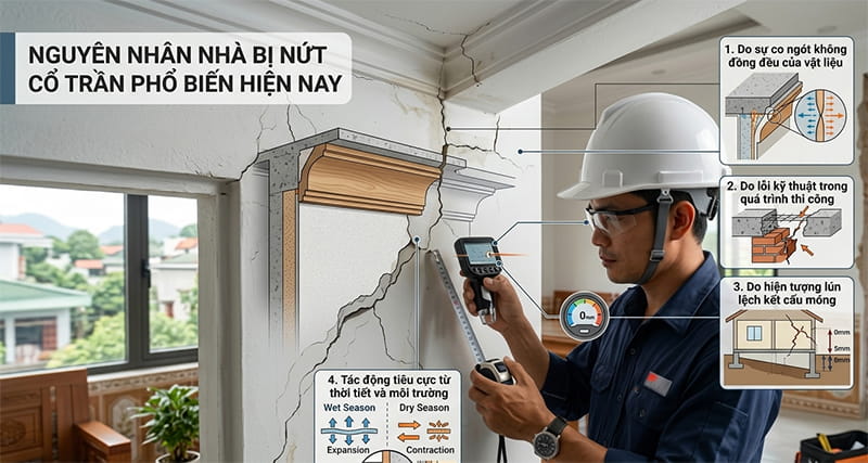 Nguyên nhân nhà bị nứt cổ trần