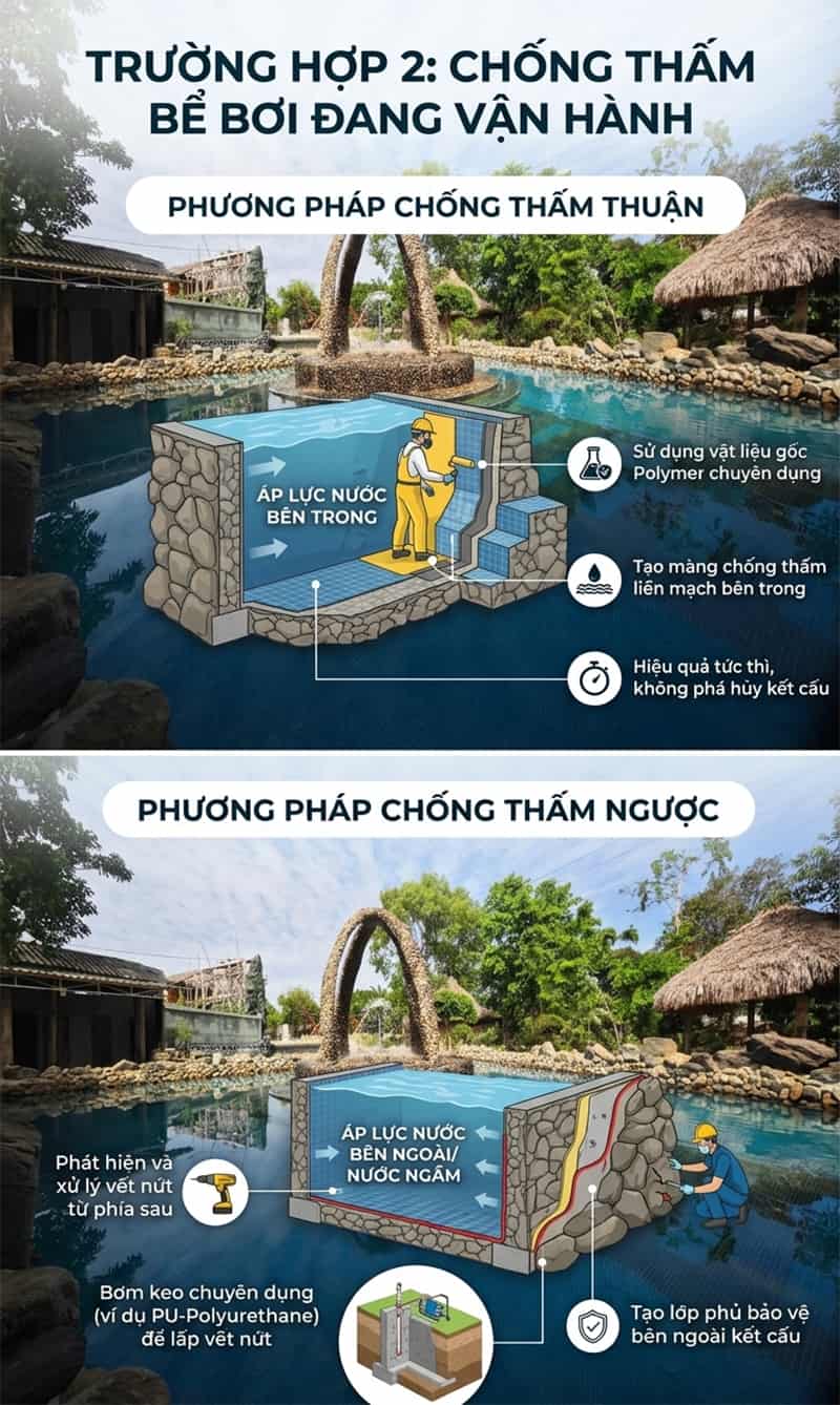 cách chống thấm bể bơi