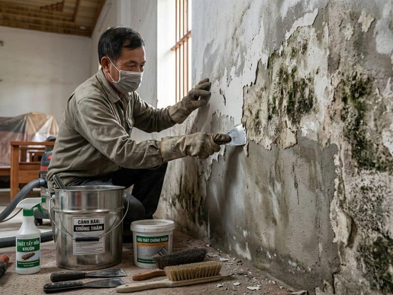 cách khắc phục tường nhà bị ẩm