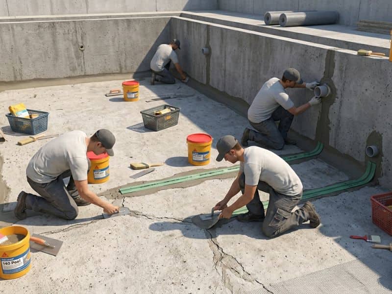 chống thấm bể bơi bằng sika