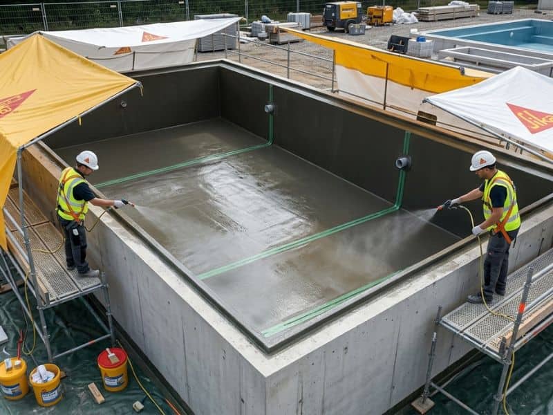 chống thấm bể bơi bằng sika