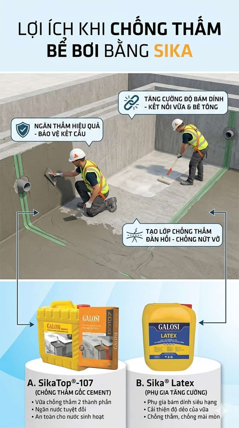 chống thấm bể bơi bằng sika