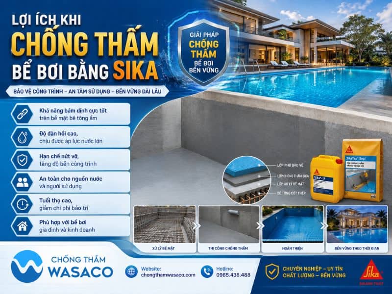 chống thấm bể bơi bằng sika