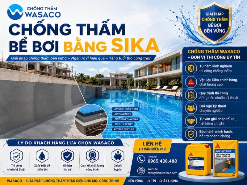 chống thấm bể bơi bằng sika