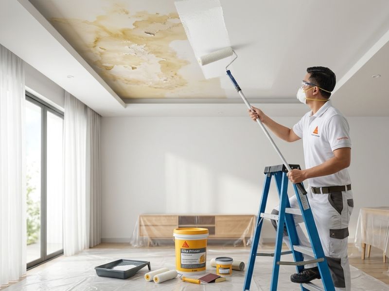 trần thạch cao bị ố vàng