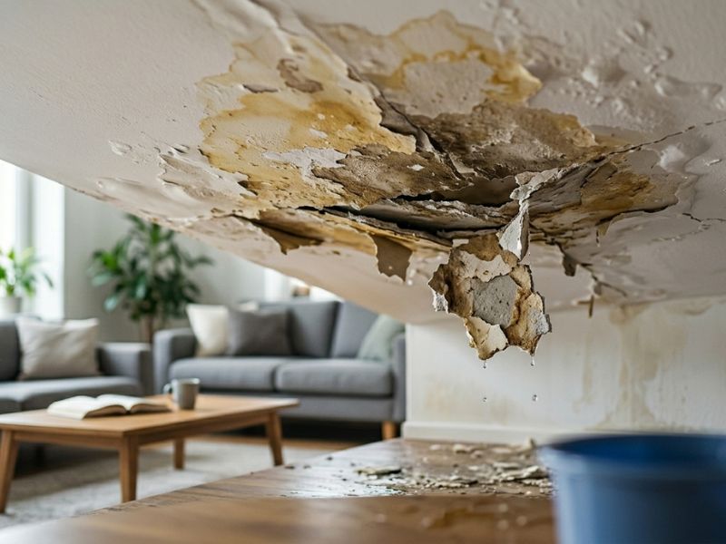 trần thạch cao thấm nước có sao không