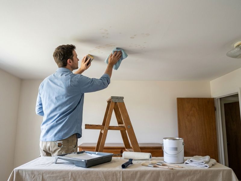 trần thạch cao thấm nước có sao không