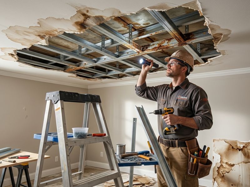 trần thạch cao thấm nước có sao không