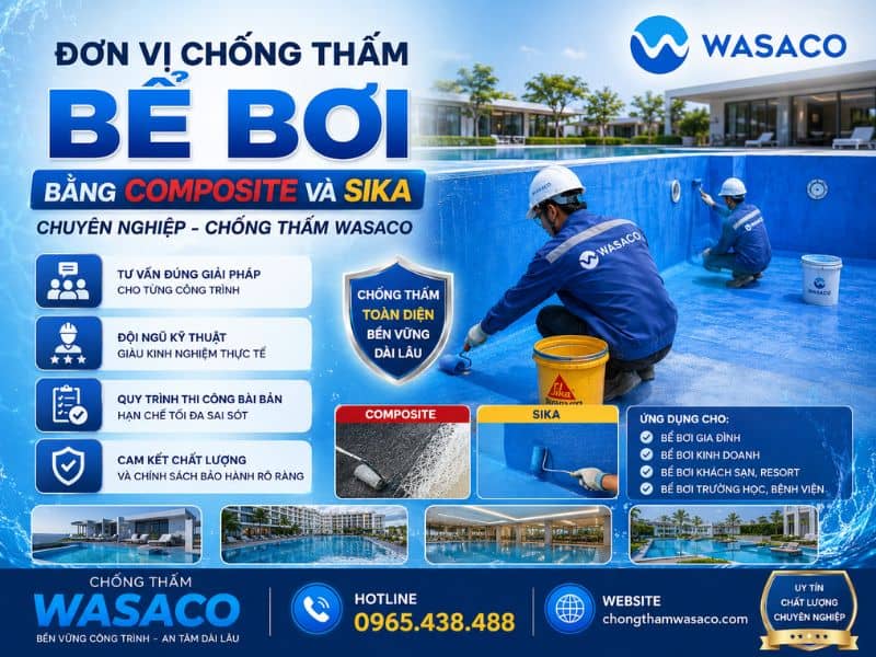 Nên chống thấm bể bơi bằng Composite hay Sika?
