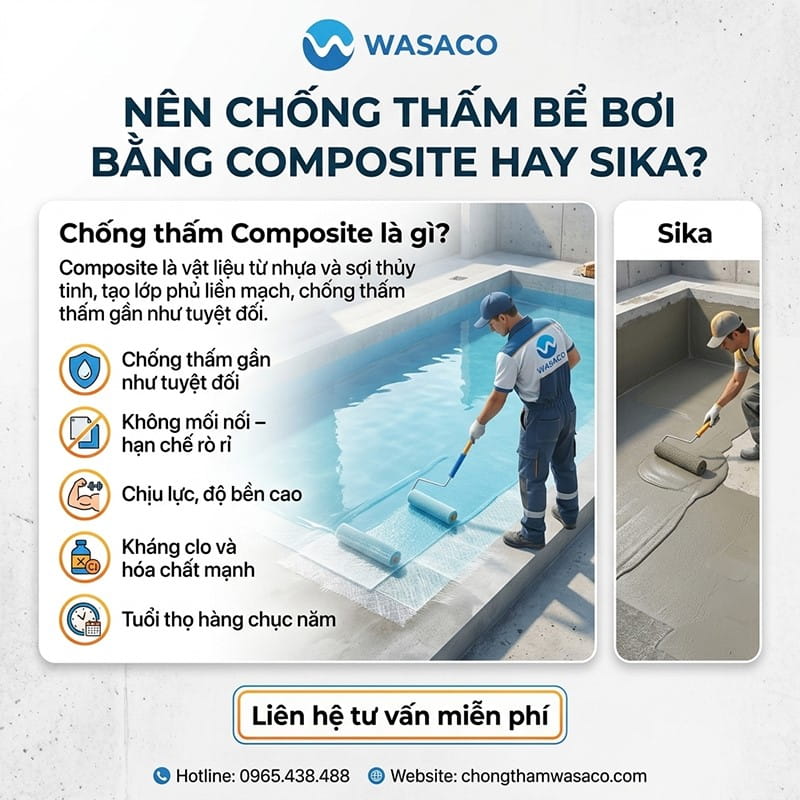 Nên chống thấm bể bơi bằng composite hay sika 